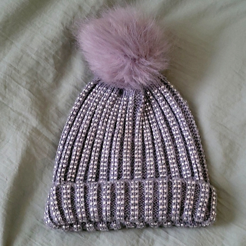 Justice Rhinestonee Beanie with Pom Pom